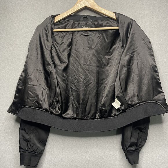Pull&Bear Womens Black Cropped Bomber Jacket S - Picture 3 of 9
